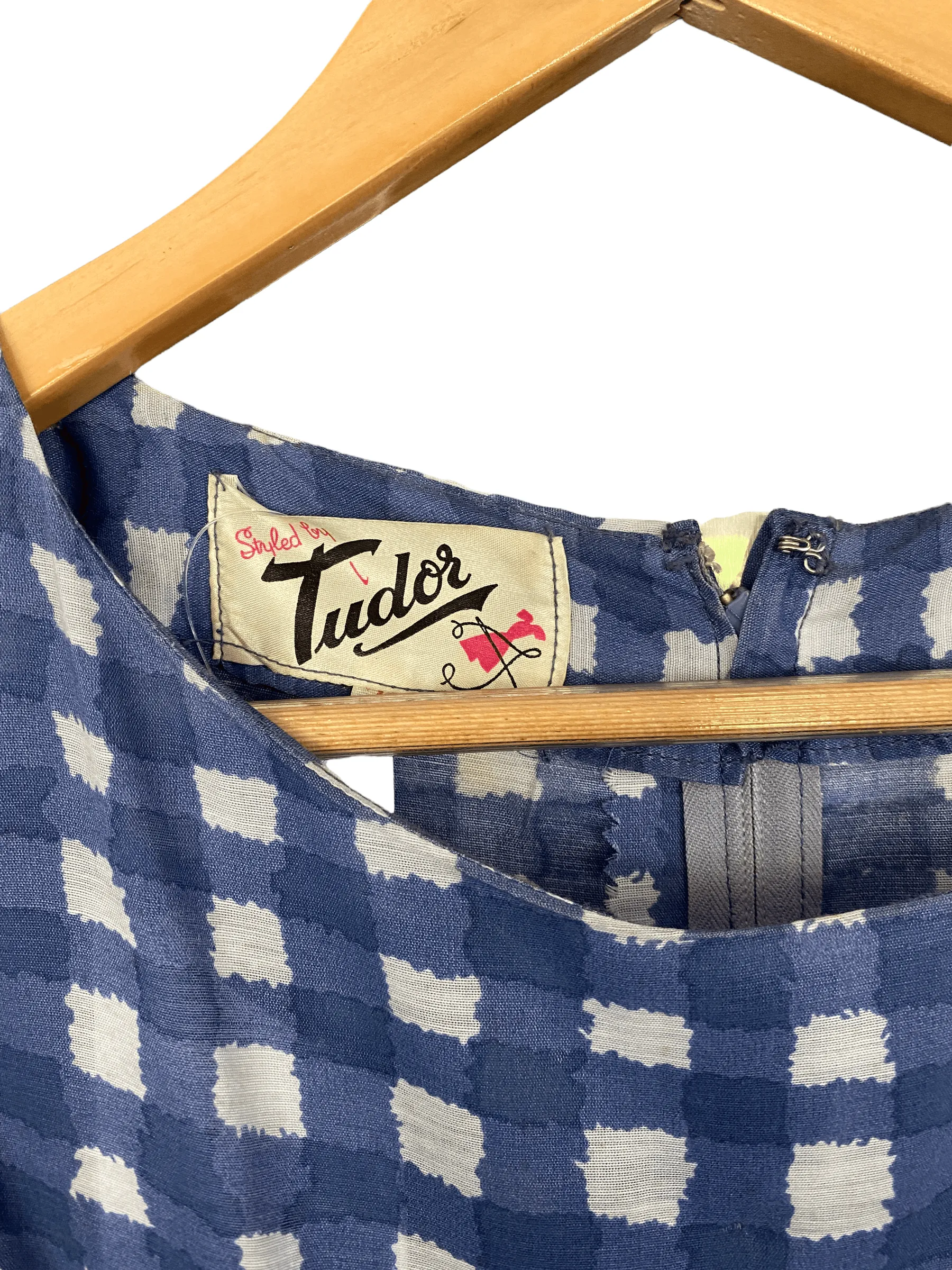 Styled By Tudor Vintage Cotton Dress Blue Gingham Check UK Size 10