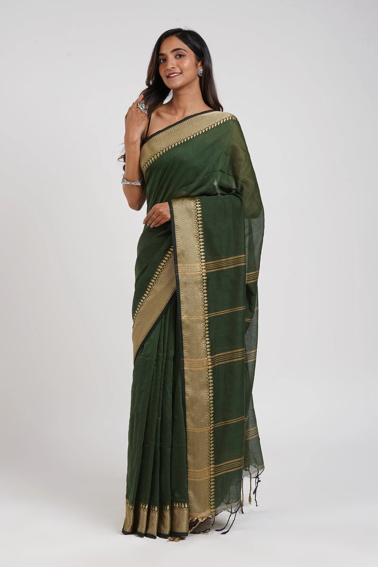 Teejh Gusto Green Mulmul cotton Saree with Blouse Piece