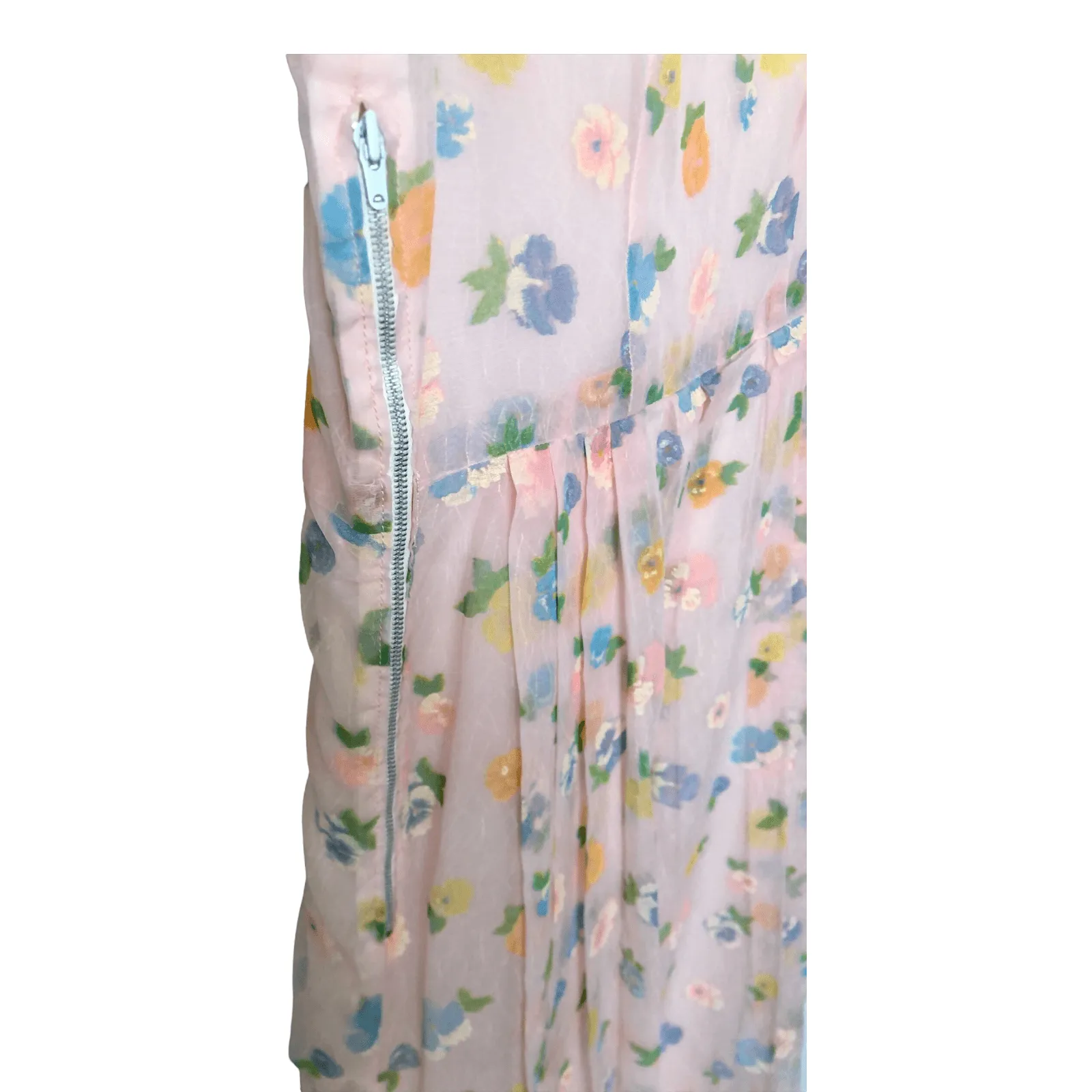 Unbranded Vintage Chiffon Short Sleeve Summer Dress Pink Multi Floral Print UK Size 12