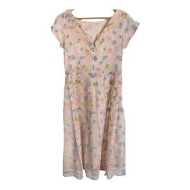 Unbranded Vintage Chiffon Short Sleeve Summer Dress Pink Multi Floral Print UK Size 12