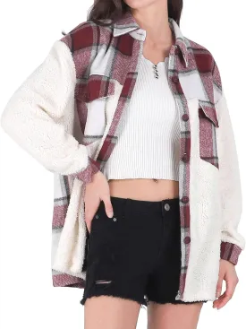 utcoco Women's Flannel Button Down Fleece Jacket Fall Fuzzy Plaid Blouse Jacket Winter Lightweight Coats