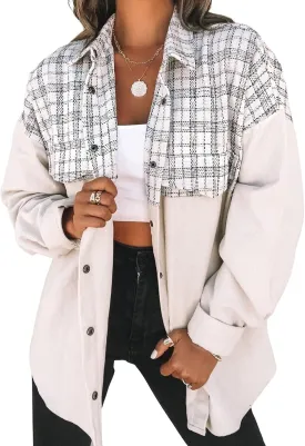 utcoco Women's Flannel Button Down Fleece Jacket Fall Fuzzy Plaid Blouse Jacket Winter Lightweight Coats