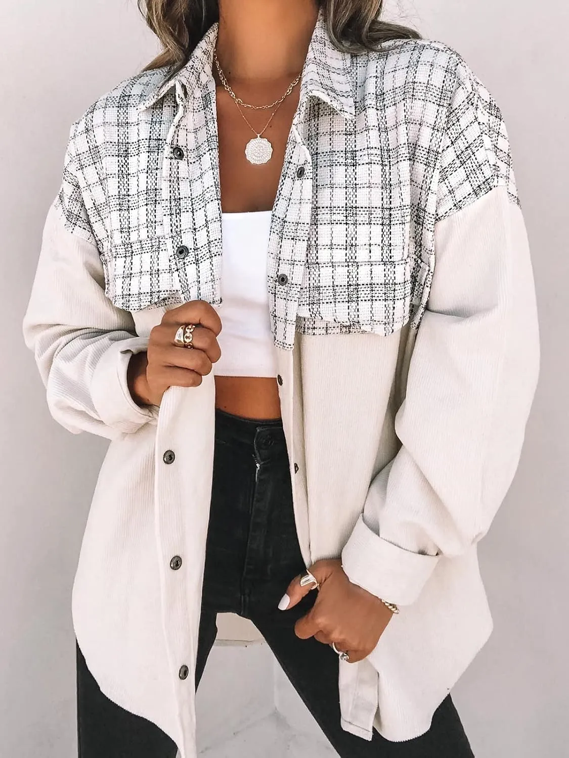 utcoco Women's Flannel Button Down Fleece Jacket Fall Fuzzy Plaid Blouse Jacket Winter Lightweight Coats