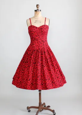 Vintage 1950s Red and Black Tiki Print Sundress