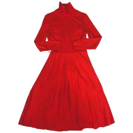 Vintage 1970s Red Long Sleeve Mid Length Dress S 8 10