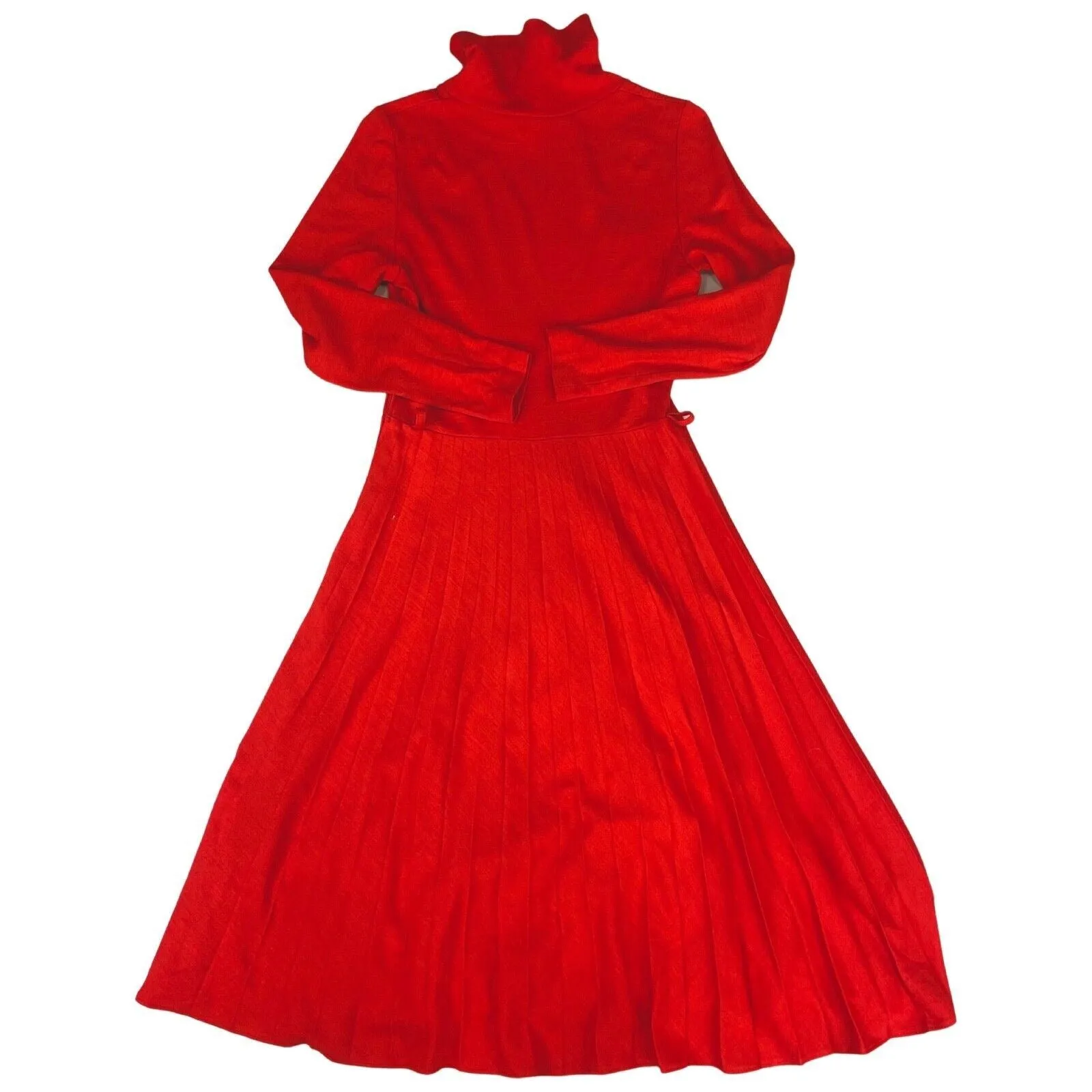 Vintage 1970s Red Long Sleeve Mid Length Dress S 8 10