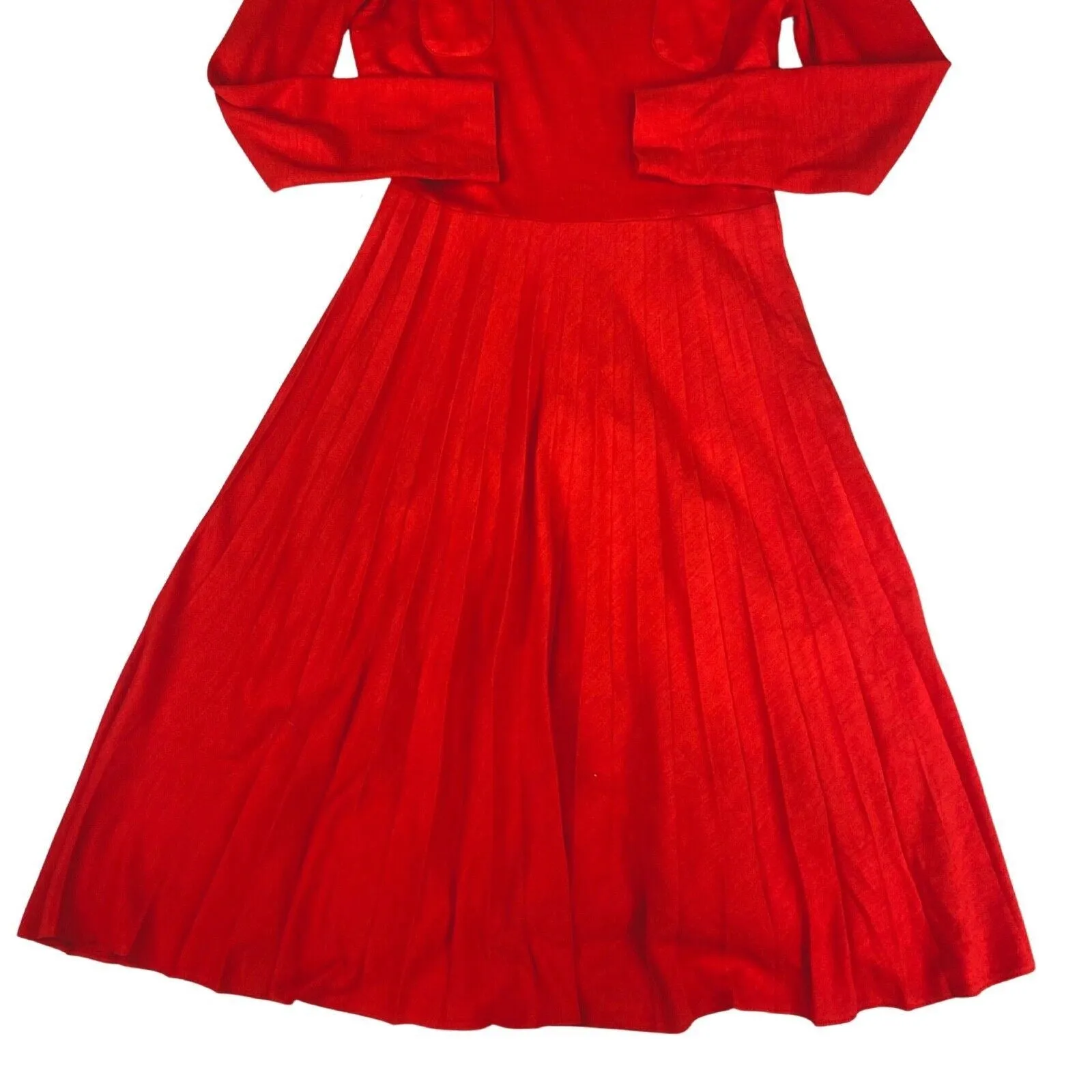 Vintage 1970s Red Long Sleeve Mid Length Dress S 8 10