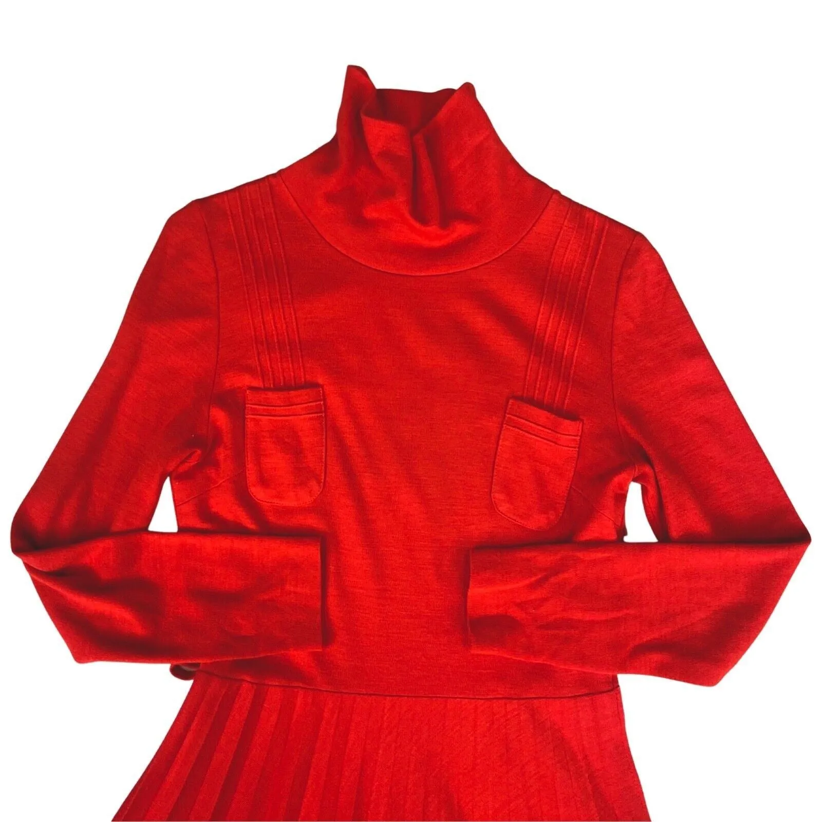 Vintage 1970s Red Long Sleeve Mid Length Dress S 8 10