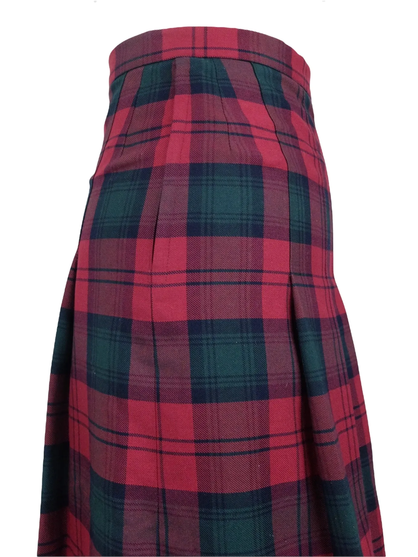 Vintage 80s Mod Punk Rocker Red Tartan High Waisted Pleated Midi Skirt | 24 Inch Waist | Size XS