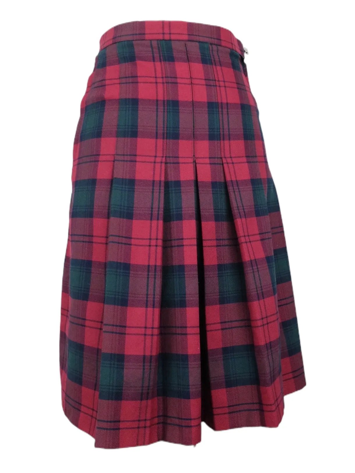 Vintage 80s Mod Punk Rocker Red Tartan High Waisted Pleated Midi Skirt | 24 Inch Waist | Size XS