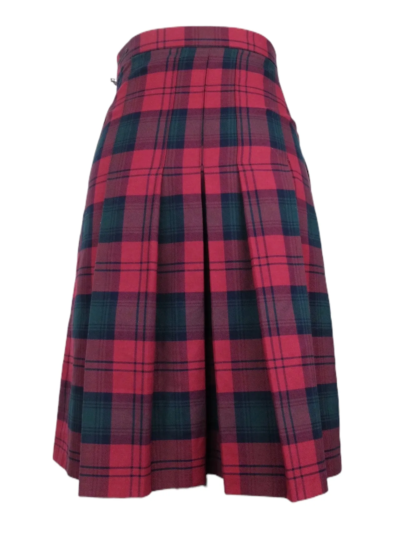Vintage 80s Mod Punk Rocker Red Tartan High Waisted Pleated Midi Skirt | 24 Inch Waist | Size XS