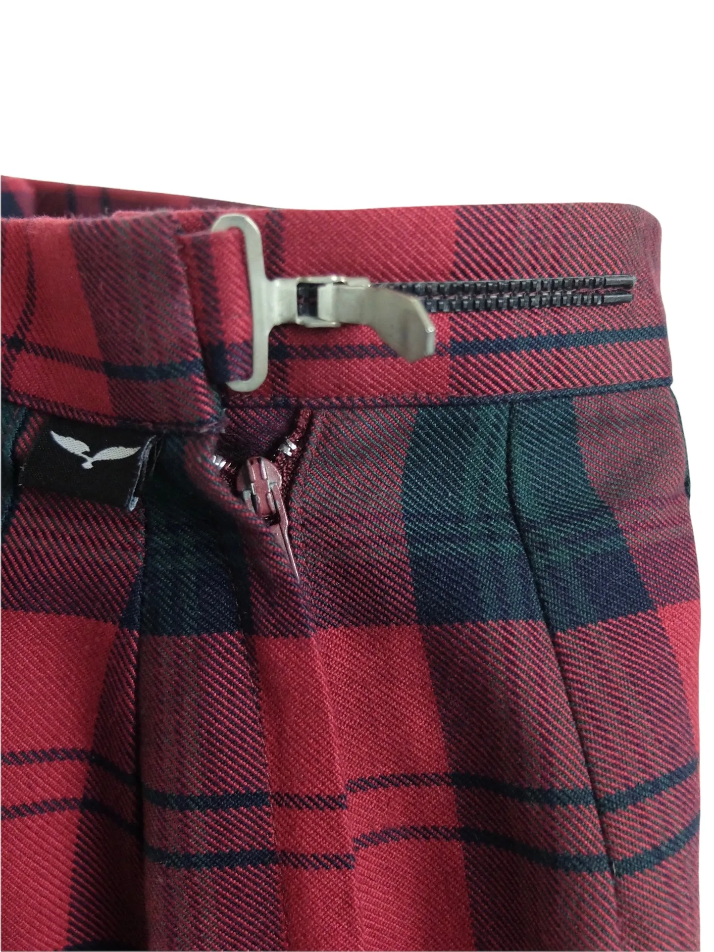 Vintage 80s Mod Punk Rocker Red Tartan High Waisted Pleated Midi Skirt | 24 Inch Waist | Size XS