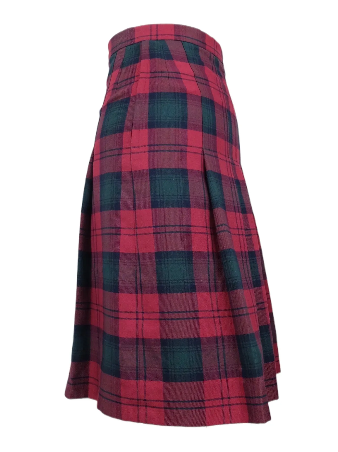 Vintage 80s Mod Punk Rocker Red Tartan High Waisted Pleated Midi Skirt | 24 Inch Waist | Size XS