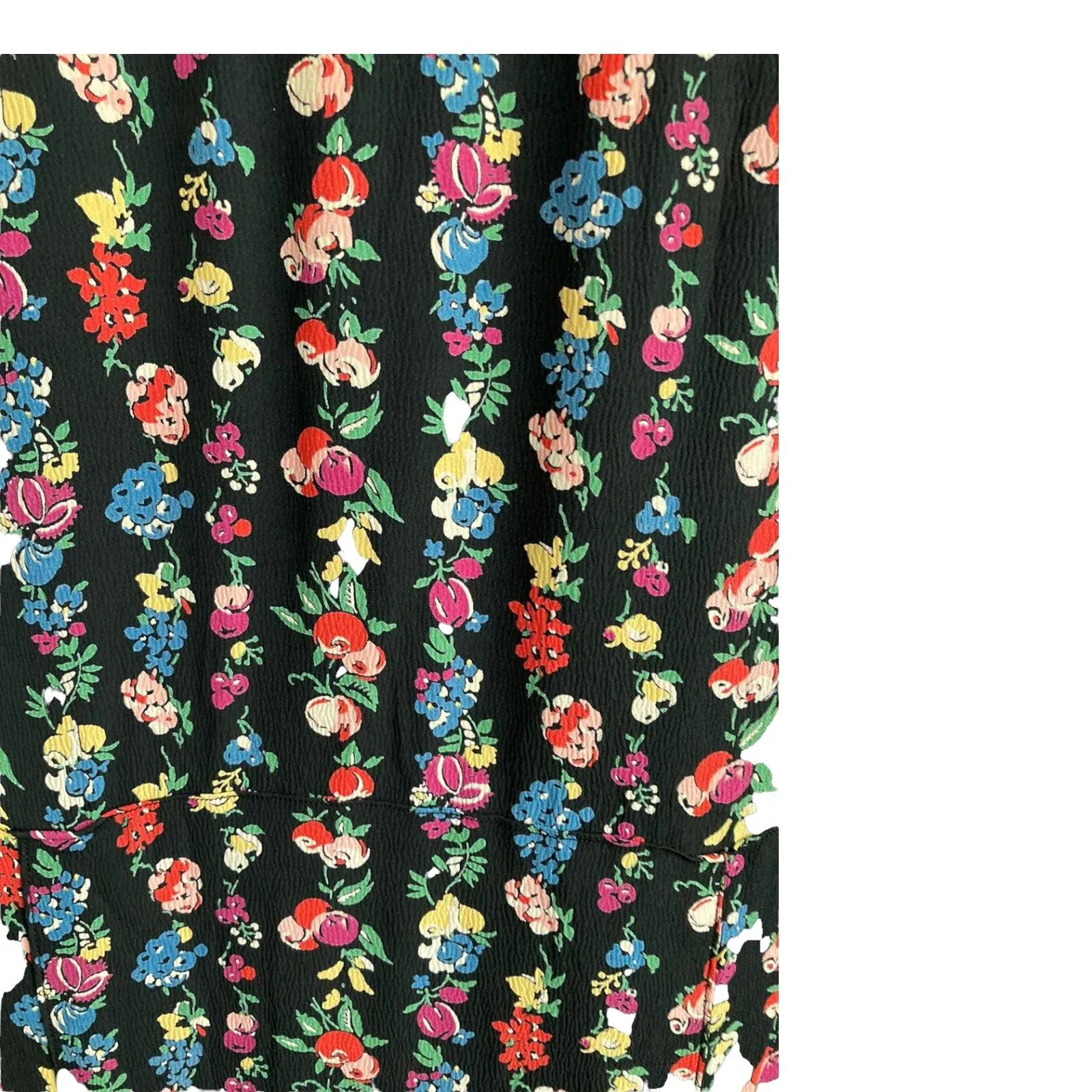 Vintage Cotton Black Multi-Coloured Floral Long Sleeved Dress UK Size 16