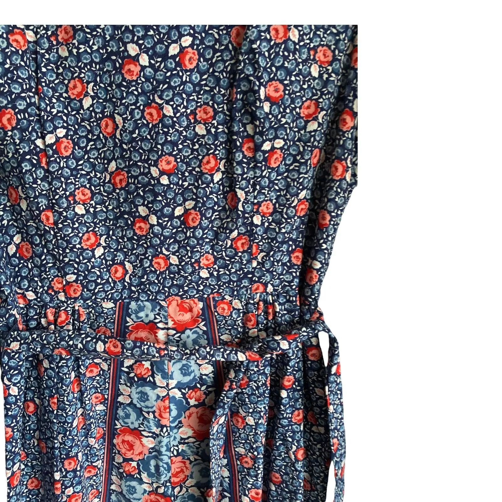 Vintage Cotton Blue And Pink Floral Sleeveless Dress UK Size 10