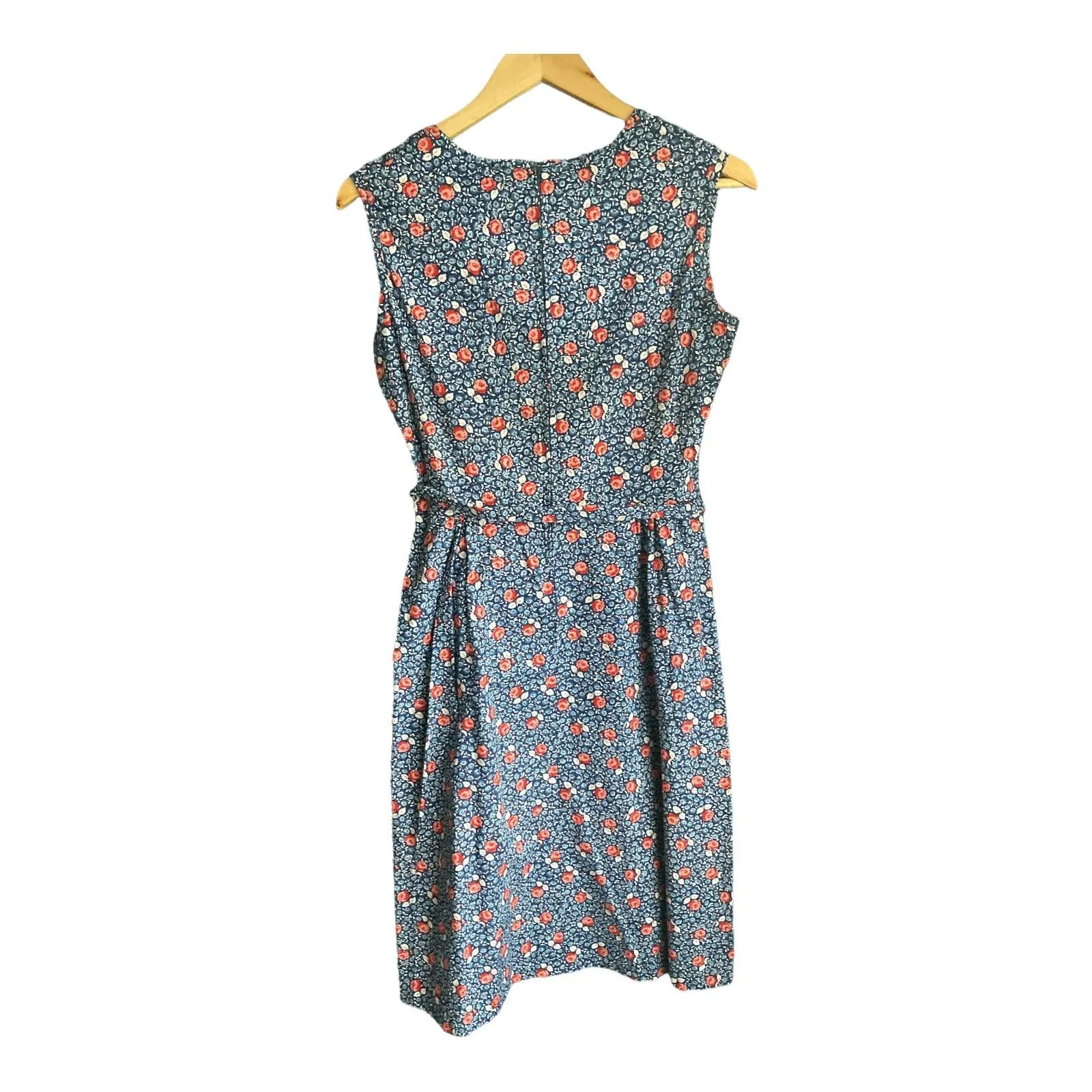 Vintage Cotton Blue And Pink Floral Sleeveless Dress UK Size 10