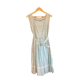 Vintage Cotton Light Blue Floral Sleeveless Dress UK Size 10
