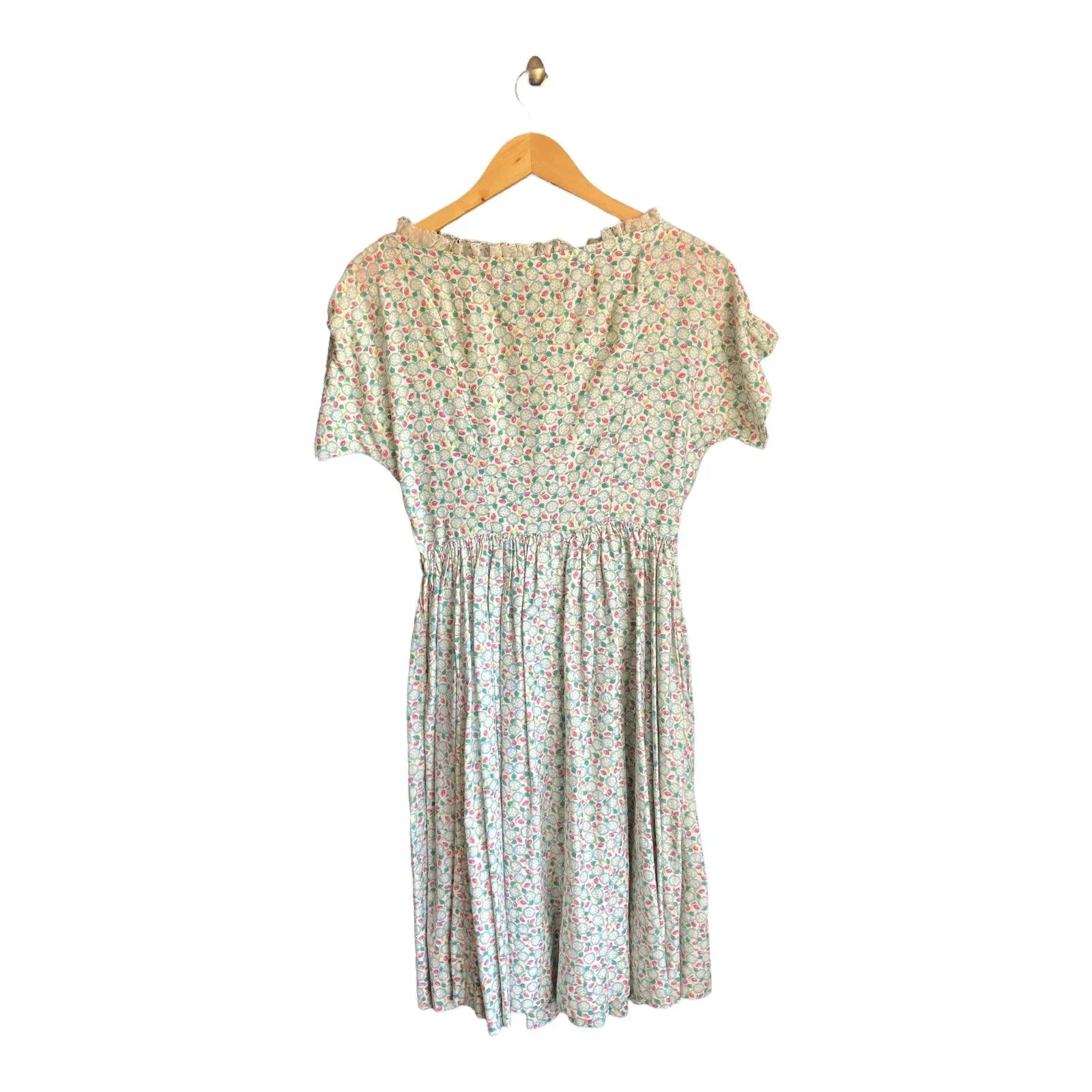 Vintage Cotton Multi-Coloured Floral Short Sleeved Dress UK Size 8
