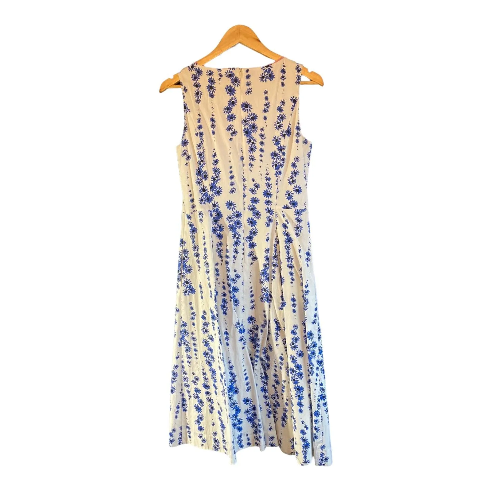 Vintage Cotton White And Blue Floral Sleeveless Dress UK Size 12