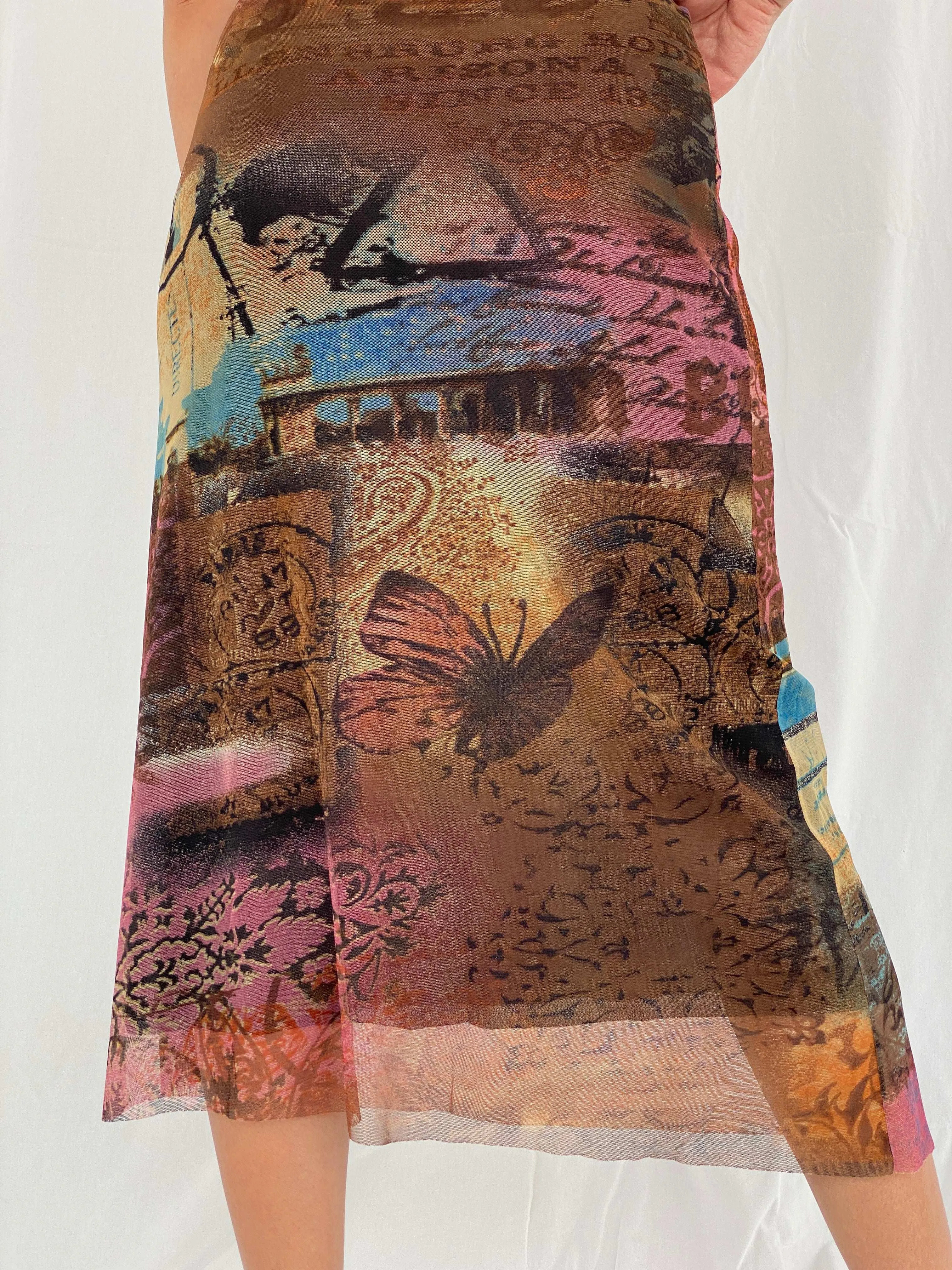 Vintage Deca De Vows a Nows Printed Mesh Maxi Dress - Size M