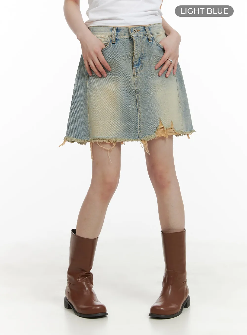 Vintage Destroyed Hem Mini Skirt CA418