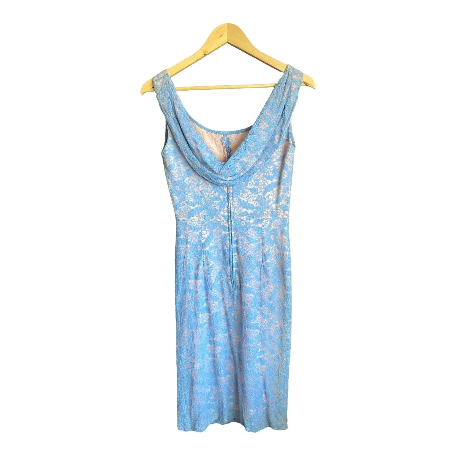 Vintage Pale Blue Lace Sleeveless Dress UK Size 8