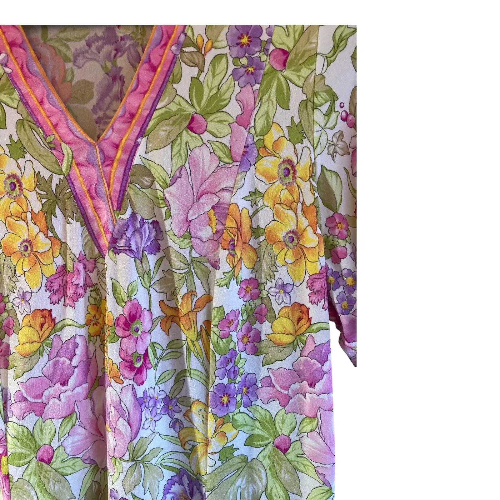 Vintage Pink, Purple And Green Floral Short Sleeved Dress UK Size 14