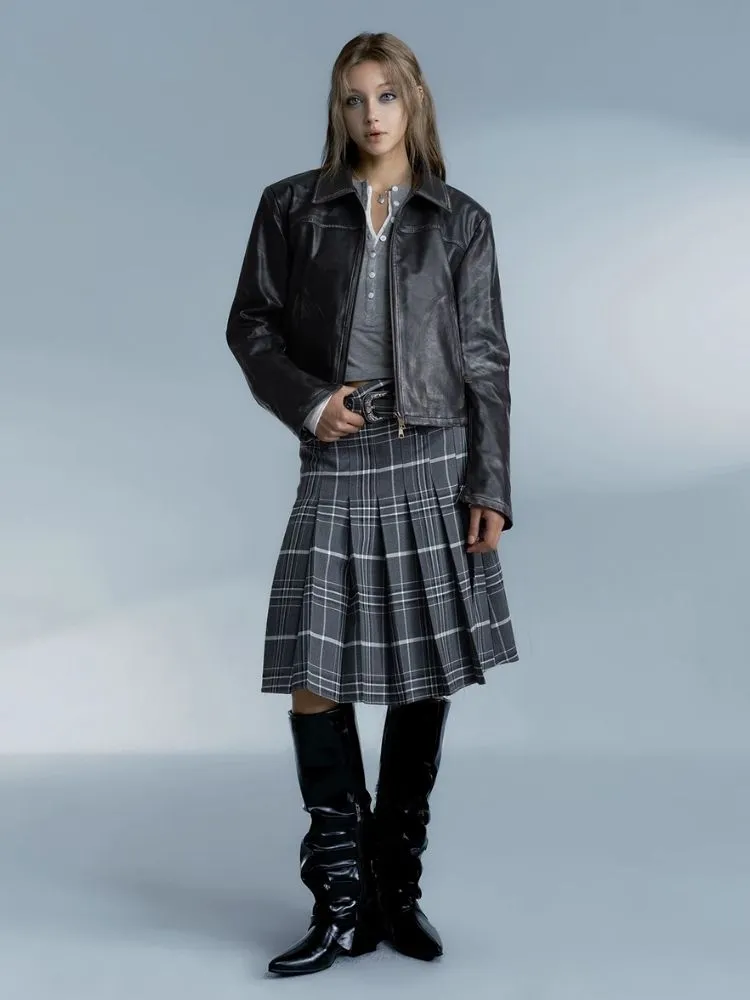 Vintage plaid college style pleated skirt【s0000007185】