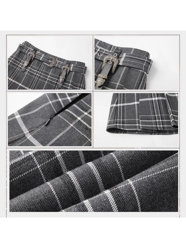 Vintage plaid college style pleated skirt【s0000007185】