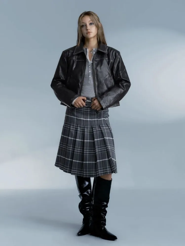 Vintage plaid college style pleated skirt【s0000007185】