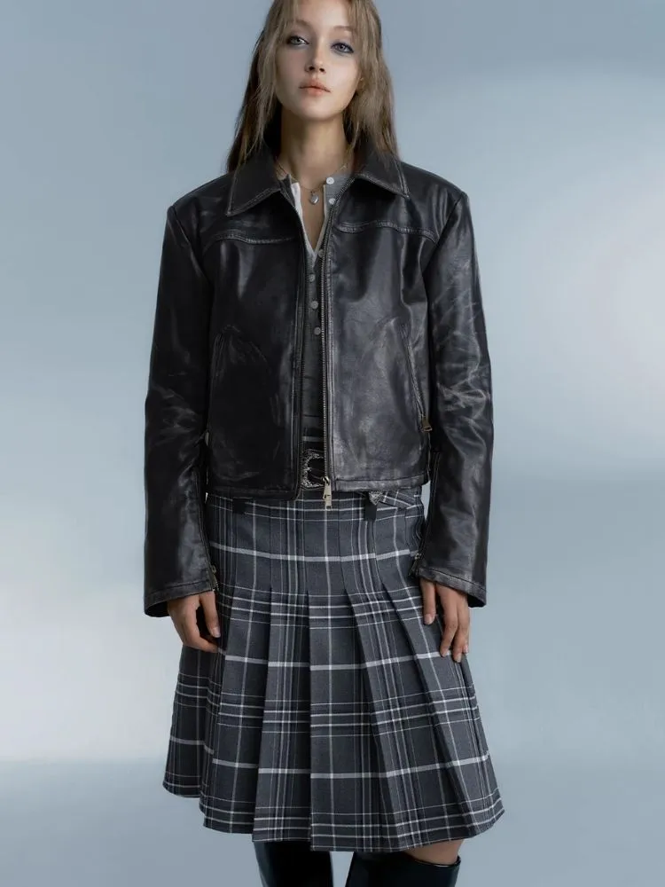 Vintage plaid college style pleated skirt【s0000007185】