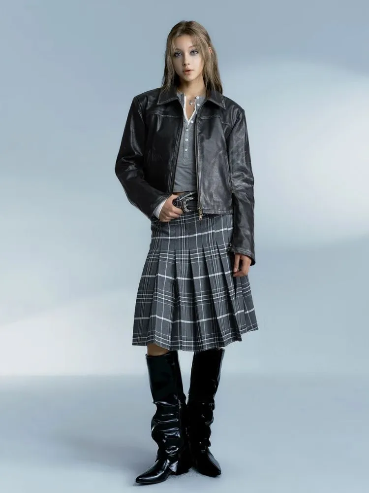 Vintage plaid college style pleated skirt【s0000007185】
