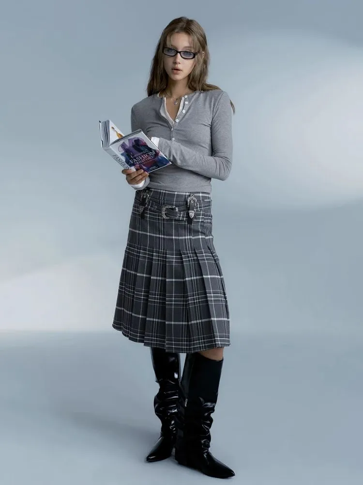 Vintage plaid college style pleated skirt【s0000007185】