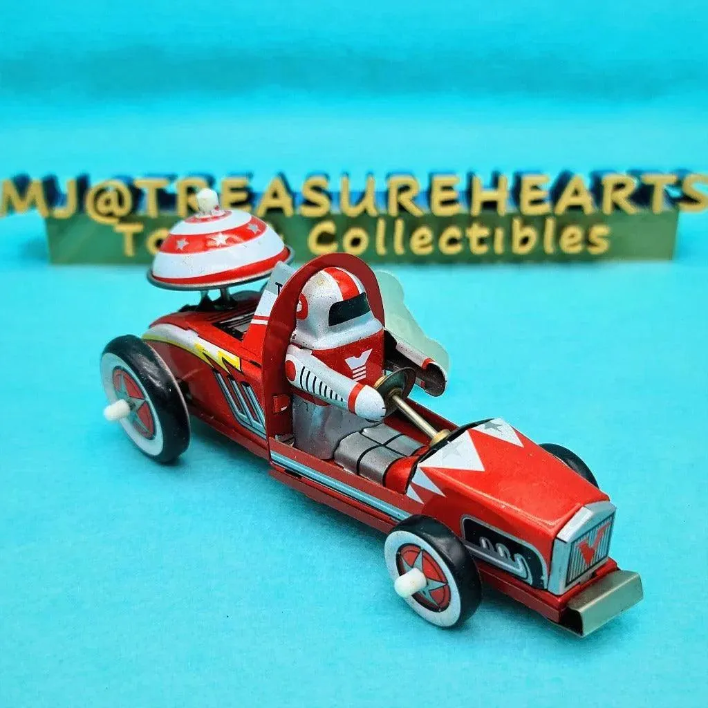 Vintage Red RACER Wind-Up Tin Toy MS 269