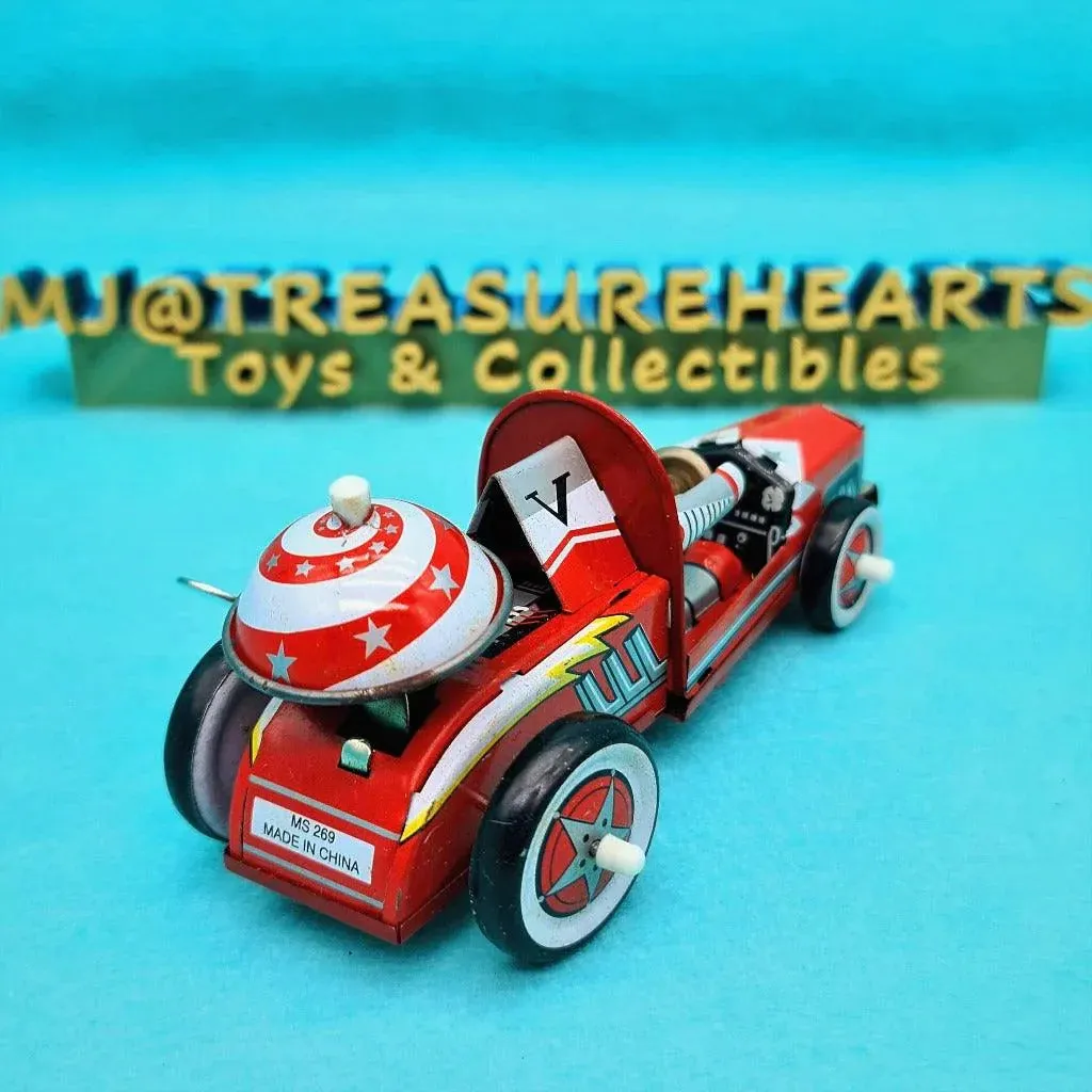 Vintage Red RACER Wind-Up Tin Toy MS 269