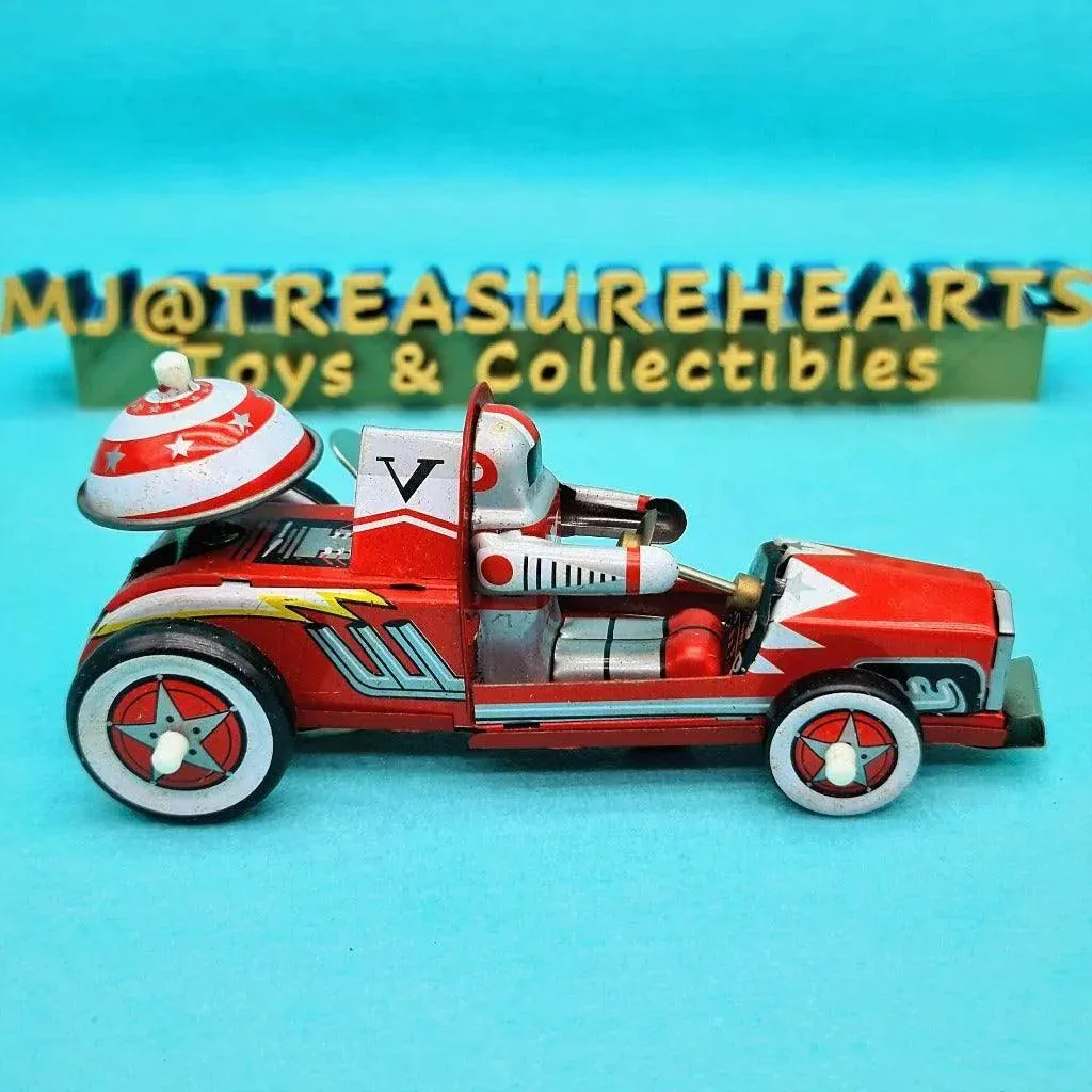 Vintage Red RACER Wind-Up Tin Toy MS 269