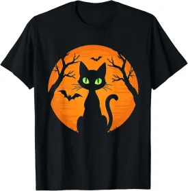Vintage Scary Halloween black Cat Costume Cat Moon kids T-Shirt