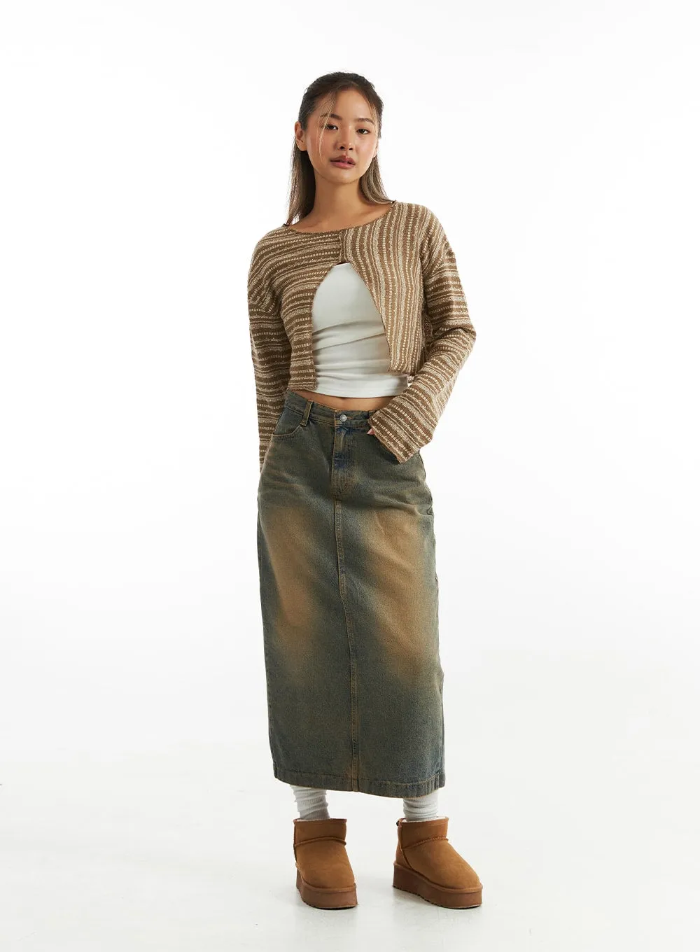 Vintage Wash Denim Long Skirt CO313