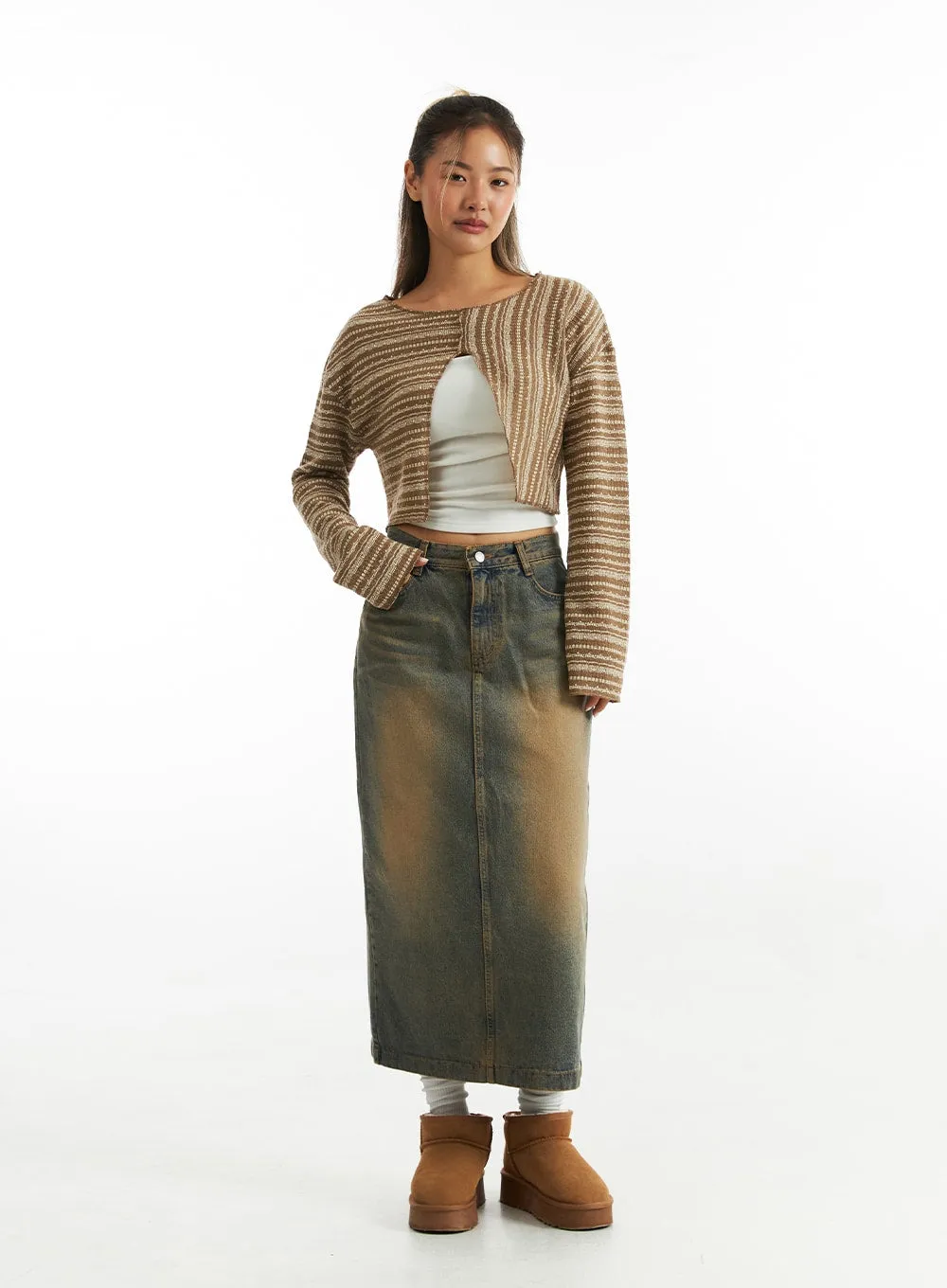 Vintage Wash Denim Long Skirt CO313