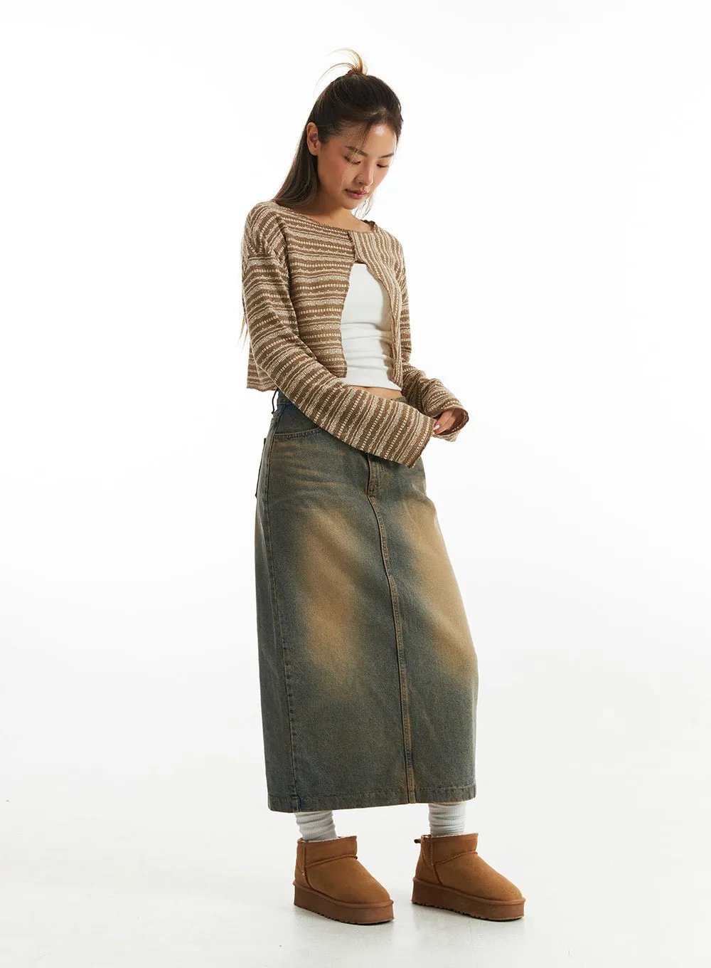 Vintage Wash Denim Long Skirt CO313