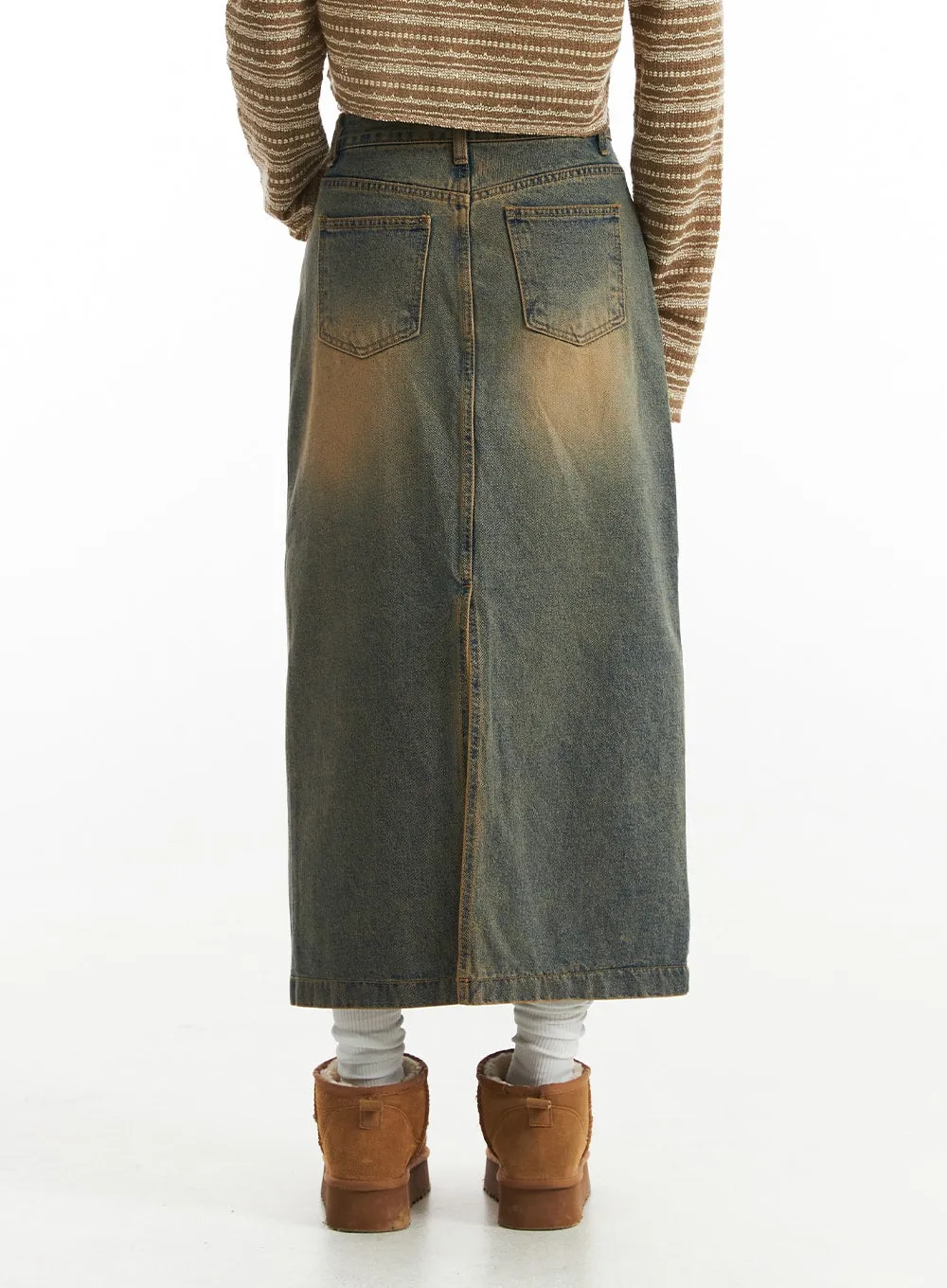 Vintage Wash Denim Long Skirt CO313
