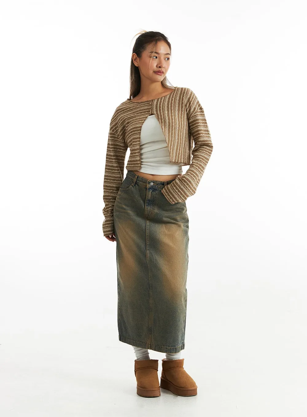Vintage Wash Denim Long Skirt CO313