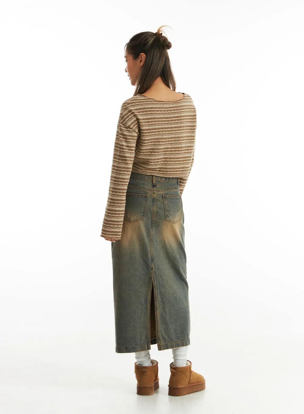 Vintage Wash Denim Long Skirt CO313