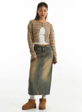 Vintage Wash Denim Long Skirt CO313