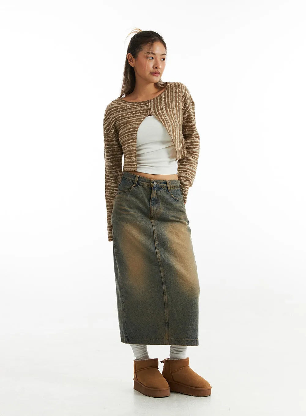 Vintage Wash Denim Long Skirt CO313