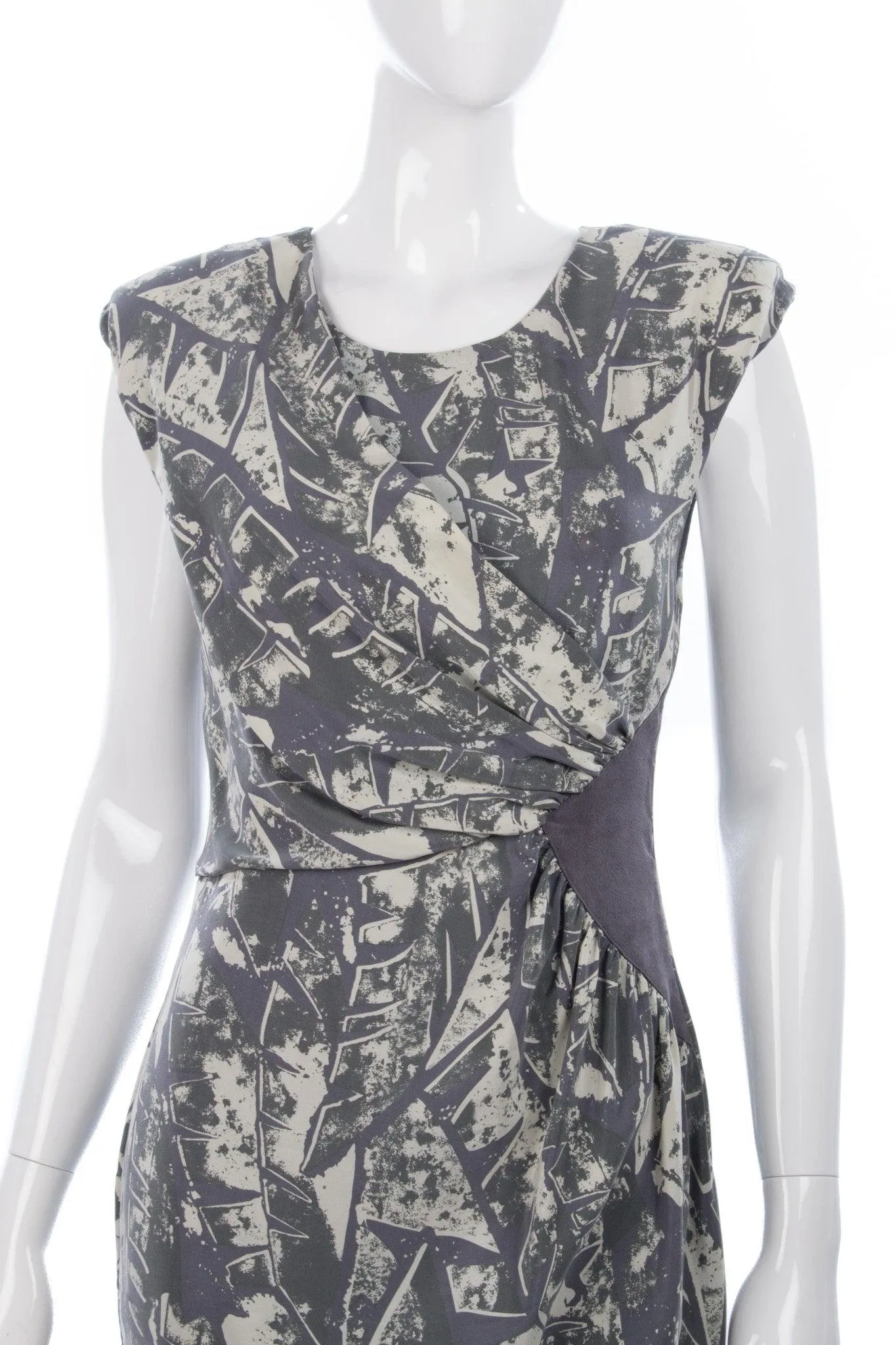 Whistles Silk Dress Grey and Cream 100% Silk UK Size 12