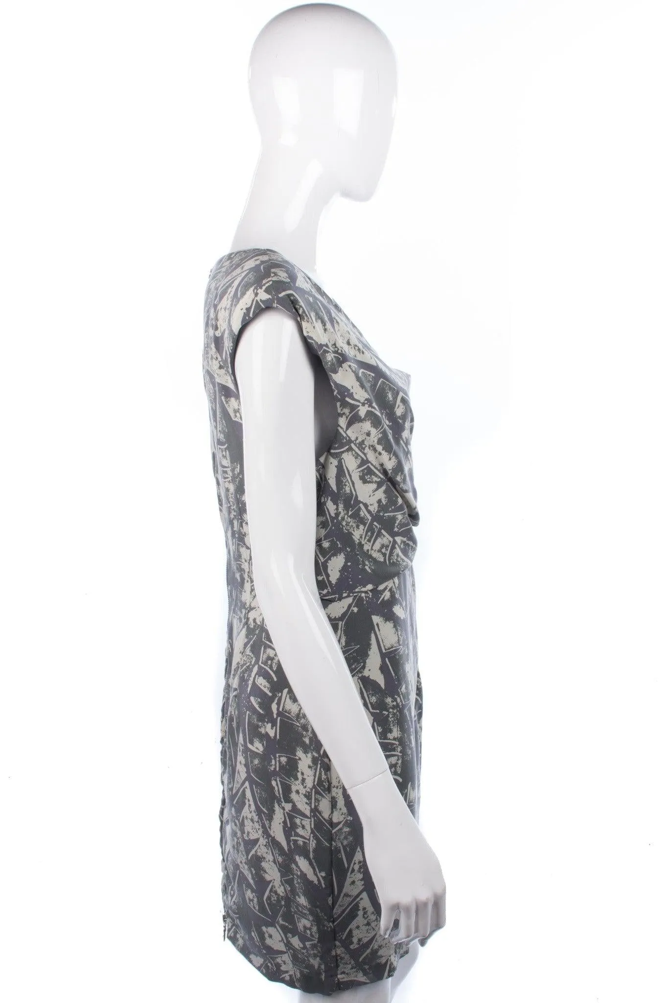 Whistles Silk Dress Grey and Cream 100% Silk UK Size 12