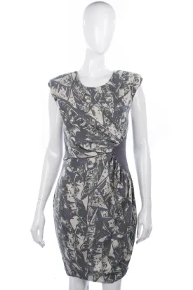 Whistles Silk Dress Grey and Cream 100% Silk UK Size 12