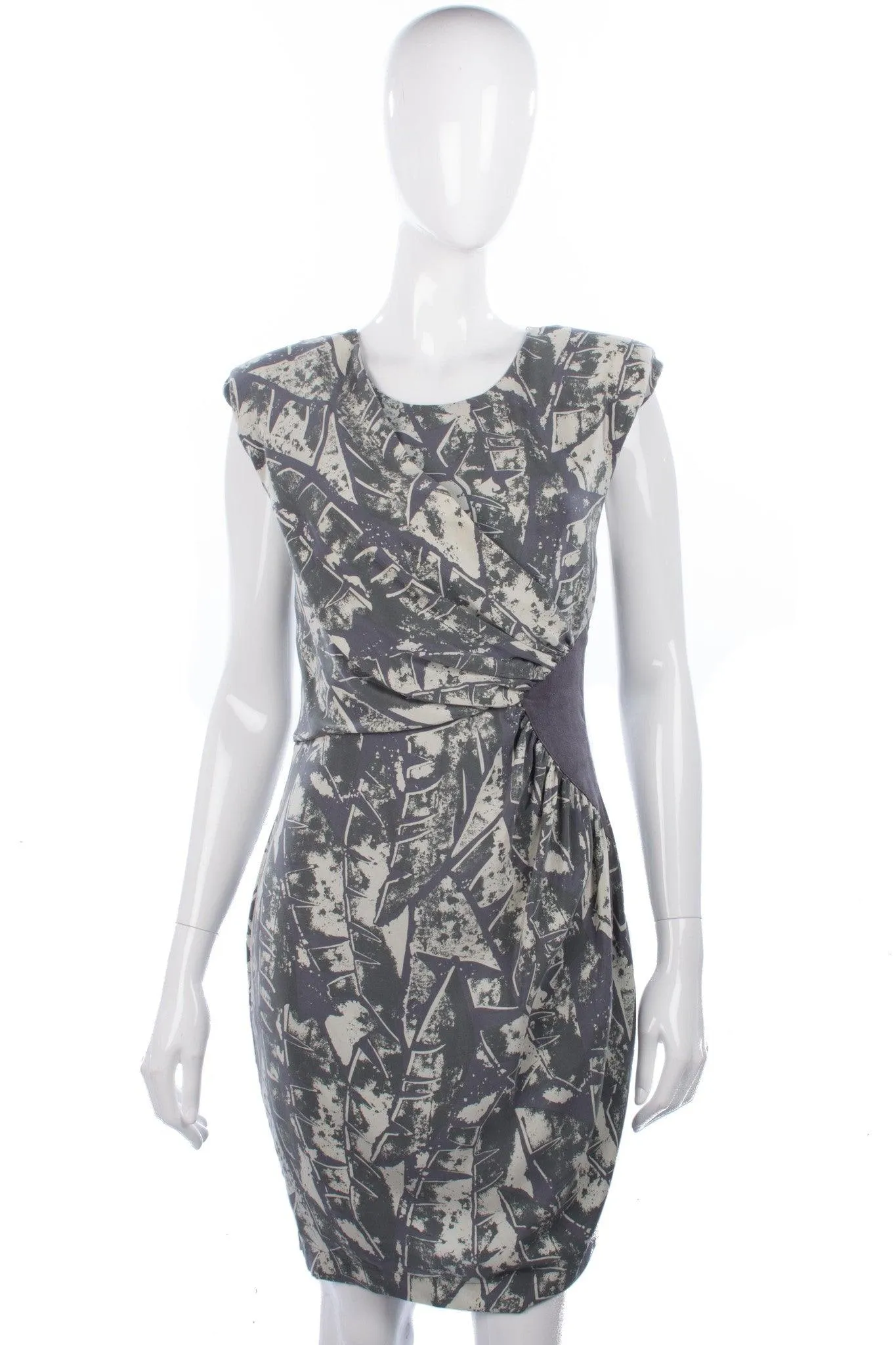 Whistles Silk Dress Grey and Cream 100% Silk UK Size 12