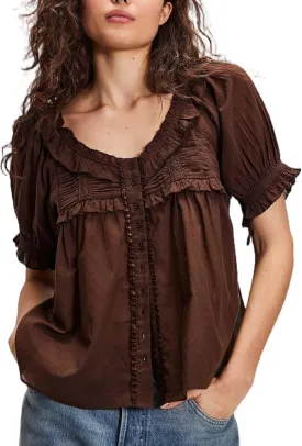 Women Lace Flowy Peplum Tops Boho Bow Tie Front Western Shirts Beach Sheer Ruffle Trim Short Sleeve Peasant Blouse